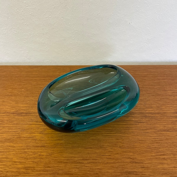 Blue-green vintage Murano glass bowl or ashtray 70s mid century