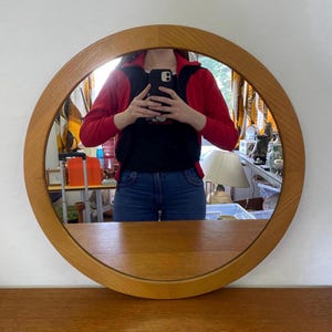 Round Mid Century Mirror / Wall Mirror made of wood 60s 70s Mid Century Vintage