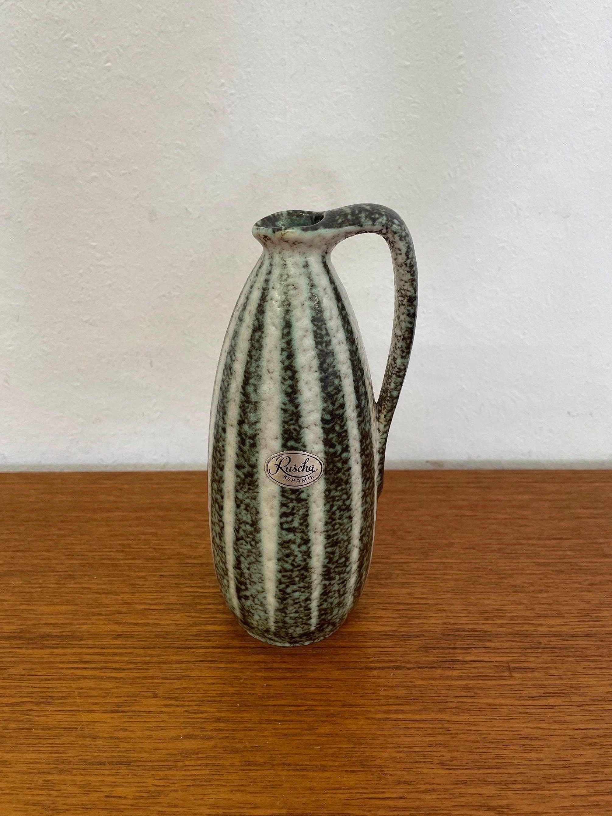 Ruschaのゼブラ花瓶、グリーンのセラミック製、70年代ミッド