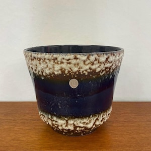 Large XL Fat Lava ceramic flowerpot in blue 60s 70s Mid Century Vintage