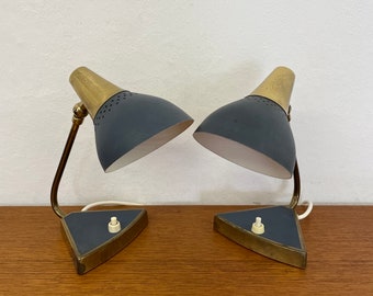 Ensemble de 2 lampes de table / lampes de chevet en laiton et métal gris années 50 vintage du milieu du siècle