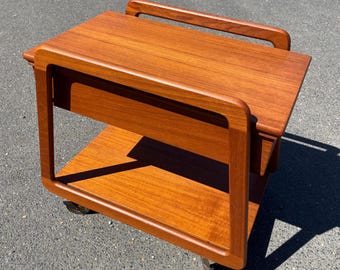 Sika Møbler Teak Serving Trolley / Tea Trolley with Shelf / Side Table on Wheels 1960s Mid Century Vintage
