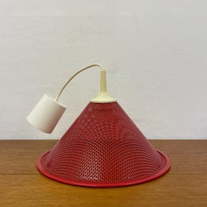Red ceiling light / hanging lamp made of metal in red and plastic in white 80s vintage