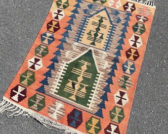 Turkish Kilim Rug 60s 70s Mid Century Vintage
