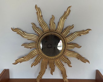 Italienischer Vintage Sonnen-Spiegel / Wandspiegel in gold 60er Jahre Wanddekor Mid Century