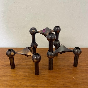 Set of 3 BMF fabric nail candlesticks / candle holders for plugging in copper 70s Mid Century Vintage