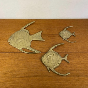 Set of 3 brass fish as wall decoration in gold 50s 60s Mid Century Vintage