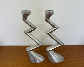 Set 2 portavelas Matthew Hilton Zig Zag / candelabros estilo era espacial 80s vintage