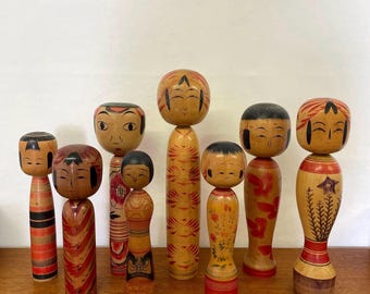 1/8 Japanische Kokeshi Puppe aus handbemaltem Holz 50er 60er 70er Mid Century Vintage