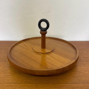 Nissen Denmark rotating tray made of teak with handle 60s 70s Mid Century Vintage