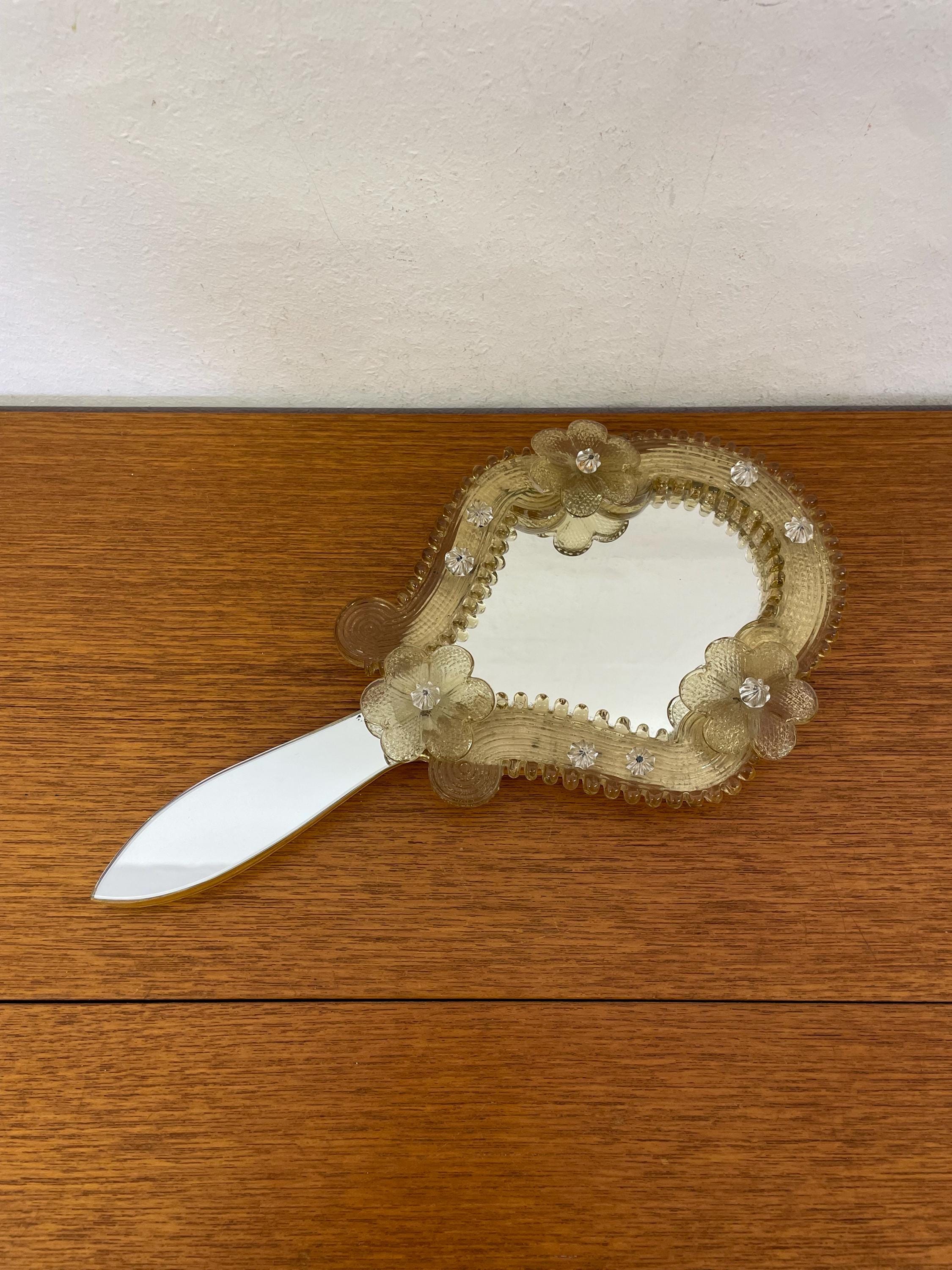 ベネチアン・ムラーノガラスのハンドミラー/装飾ミラー 40年代 50年代