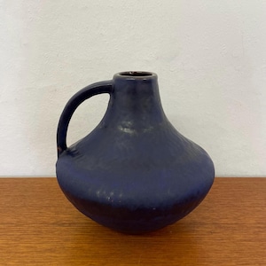 Mörkblå keramikvas med handtag, 1970-talets Mid Century Vintage