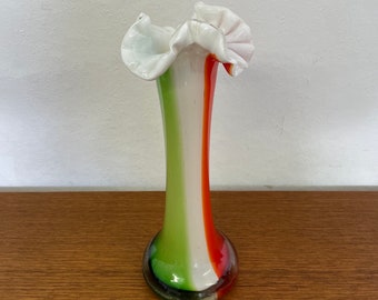 Italy vase made of Murano glass in green, white, orange 70s Mid Century Vintage