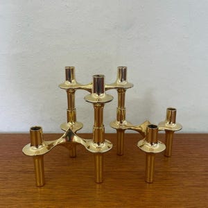 Set of 3 Orion BMF fabric nail candlesticks / candle holders for sticking in gold 60s 70s Mid Century Vintage
