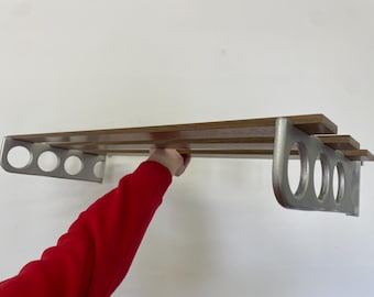 Mid Century shelf / coat rack with hat rack made of teak and metal in silver 70s vintage