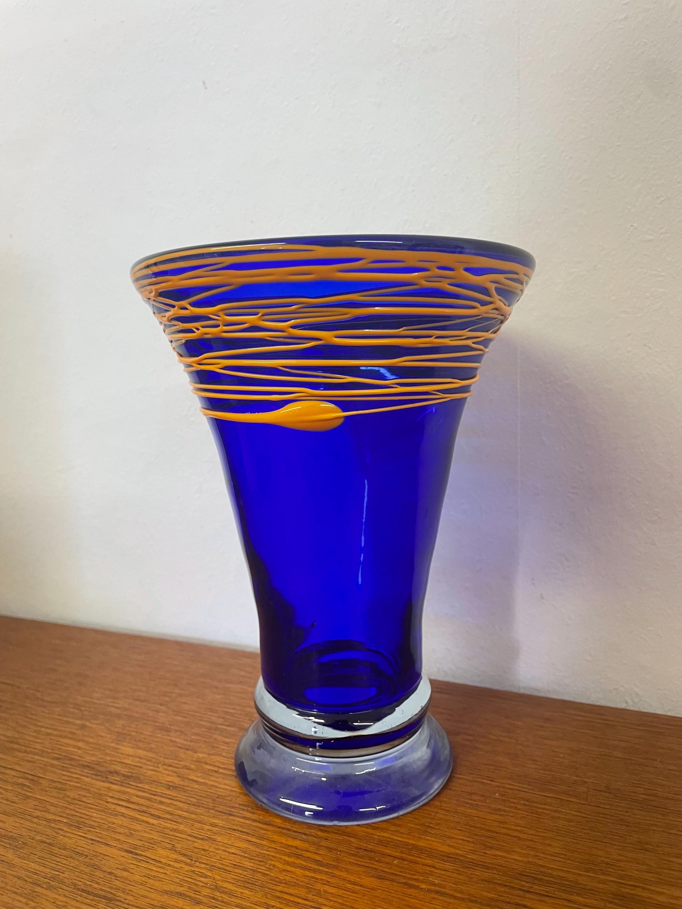 【新品未使用】Henrydean Flower vase ❷ Henry Dean Glass Vase in Blue With Orange Vintage - Etsy