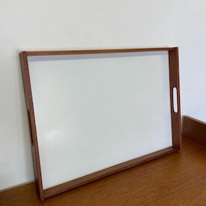 Large mid-century tray made of teak with a white top, 60s/70s vintage