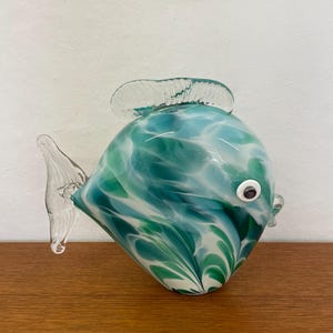 Large Murano glass fish made of solid glass in blue 70s Mid Century Vintage