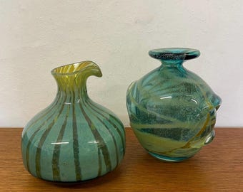 1/2 Mdina Glass art vase or carafe made of solid glass in blue and green 70s Mid Century Vintage