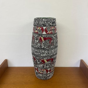 XL Fat Lava Vase Floor Vase / Large Ceramic Vase with red and yellow 70s Mid Century Vintage