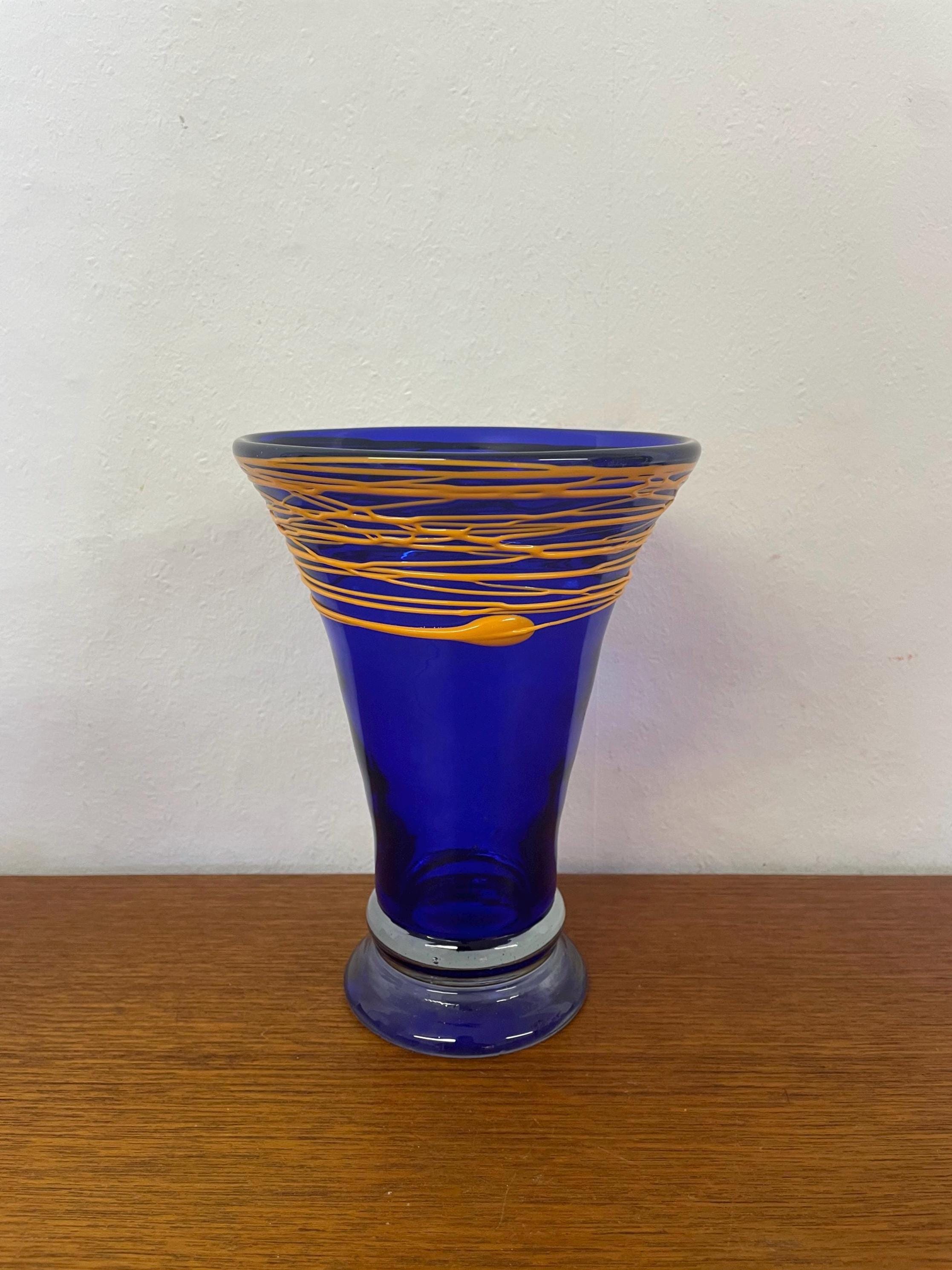 Henry Dean Glass Vase in Blue With Orange Vintage - Etsy