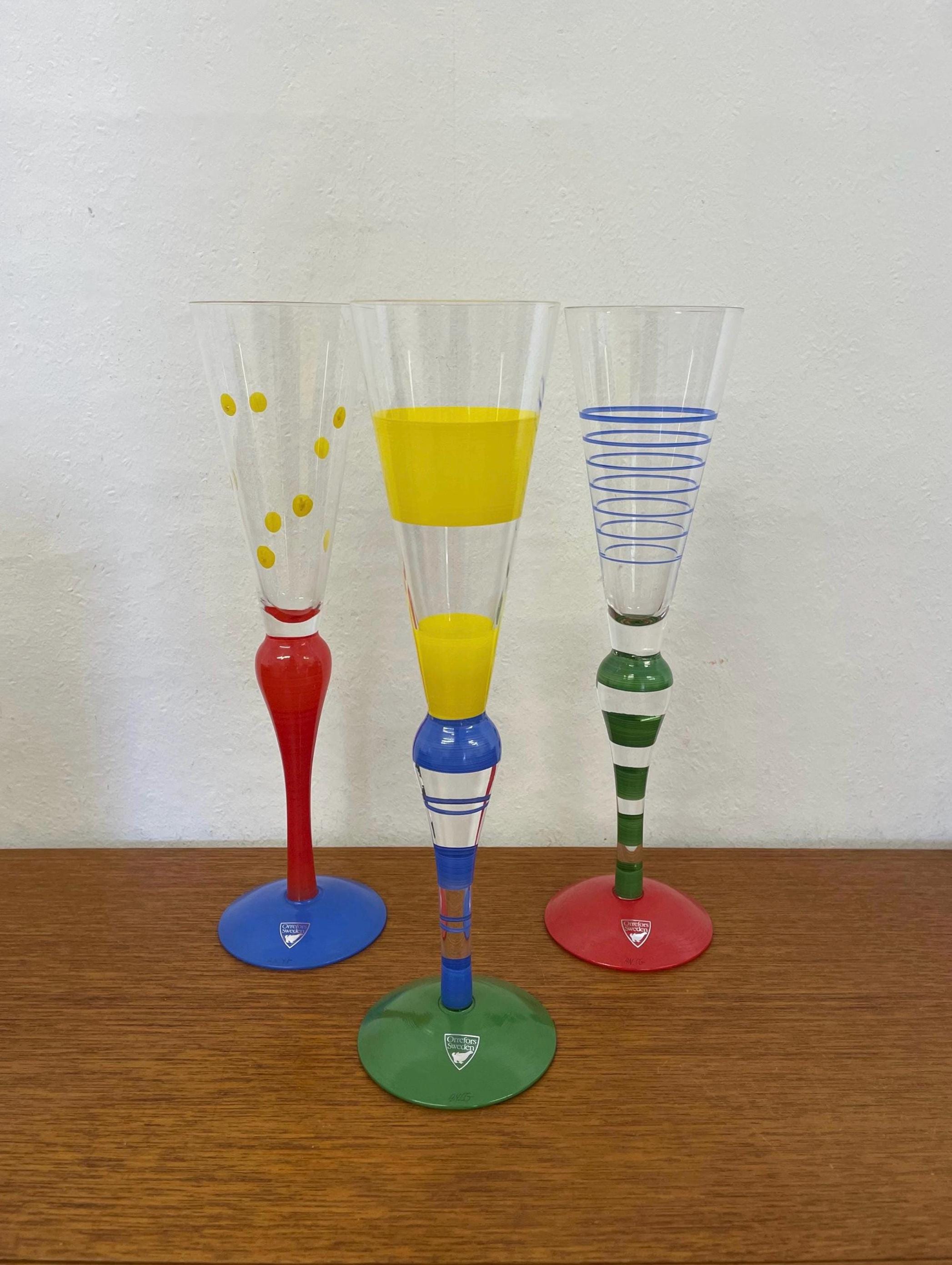 Orrefors - Clown - Champagne glas Ränder Gold / Guld Design Anne Nilsson