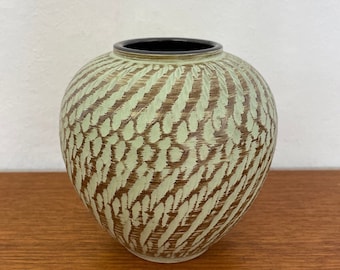 Ruschaのゼブラ花瓶、グリーンのセラミック製、70年代ミッド
