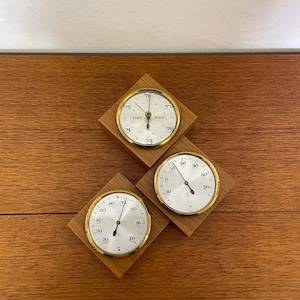 Lufft weerstation uit het midden van de 20e eeuw met thermometer, hygrometer en barometer, gemaakt van hout, voor wandmontage, vintage uit de jaren 60/70.