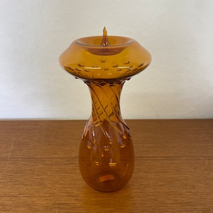 Vintage candle holder / candlestick made entirely of yellow/amber glass 70s Mid Century