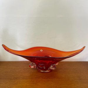 Stor XL Murano skål / fruktskål i orangerött, 1960-/70-tal Mid Century Vintage