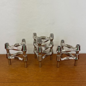 Set of 3 or 2 BMF fabric nail candlesticks / candle holders for sticking chrome silver Made in West Germany 60s 70s Mid Century Vintage