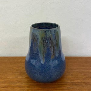 Blue mottled ceramic vase 60s 70s Mid Century Vintage