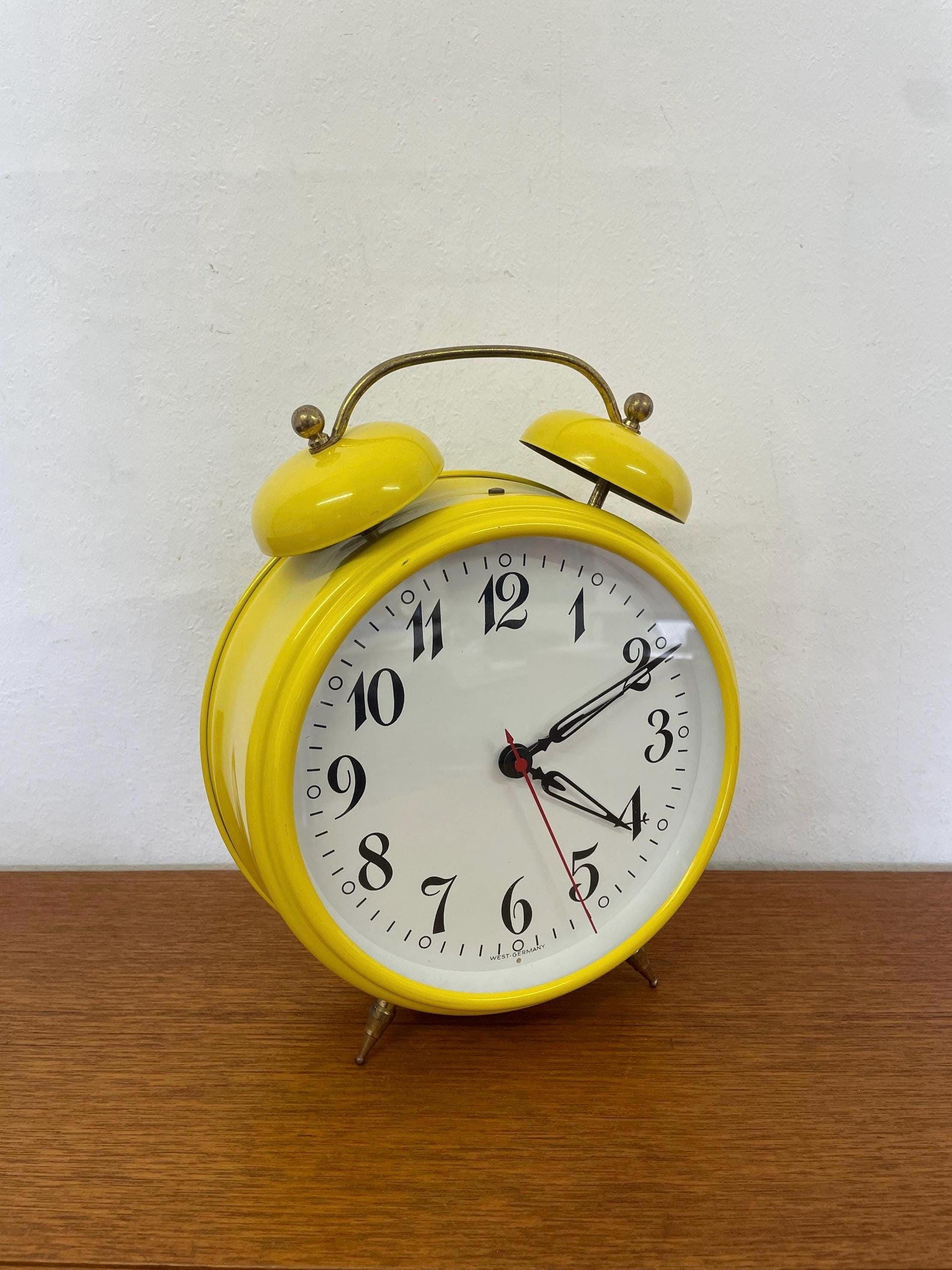 Large XL Alarm Clock / Clock Made of Metal in Yellow Made in West