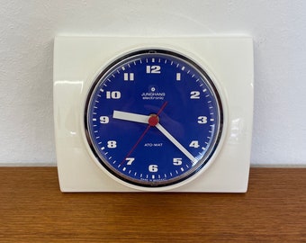 Reloj de pared Ato-Mat / reloj de azulejos de Junghans Electronic en azul años 70 vintage de mediados de siglo