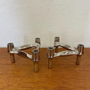Set of 2 BMF fabric nail candlesticks / candle holders for sticking chrome silver Made in West Germany 60s 70s Mid Century Vintage