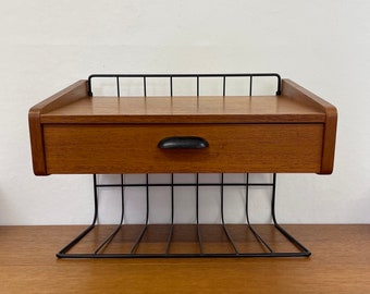 Mensola per telefono / console da parete / mensola da parete in stile corde della metà del secolo in legno di teak vintage della metà del secolo degli anni '60