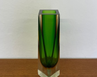 Sehr große Sommerso Murano Glas Vase in grün & gelb über 30cm hoch 70er Jahre Mid Century Vintage