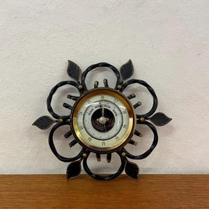 Vintage wrought iron barometer and hygrometer, 1960s Mid Century