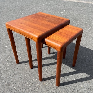 Set of 2 Dyrlund teak side tables / nesting tables, made in Denmark, 1960s Mid Century Vintage