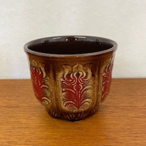 Mid Century flowerpot / planter 810-13 made of ceramic in brown with red Made in West Germany 70s Vintage
