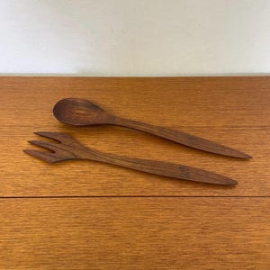 Teak salad servers 70s Mid Century Vintage
