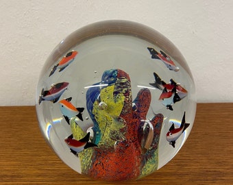 Large special paperweight / paper weight / glass art with fish and corals 70s Mid Century Vintage