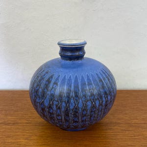 Signed Studio Ceramic Vase in blue 60s Mid Century Vintage