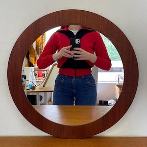 Round Mid Century Mirror / Wall Mirror made of Teak 60s 70s Mid Century Vintage