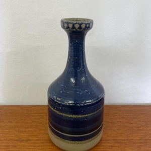 Signed Studio Pottery Vase in blue 60s 70s Mid Century Vintage