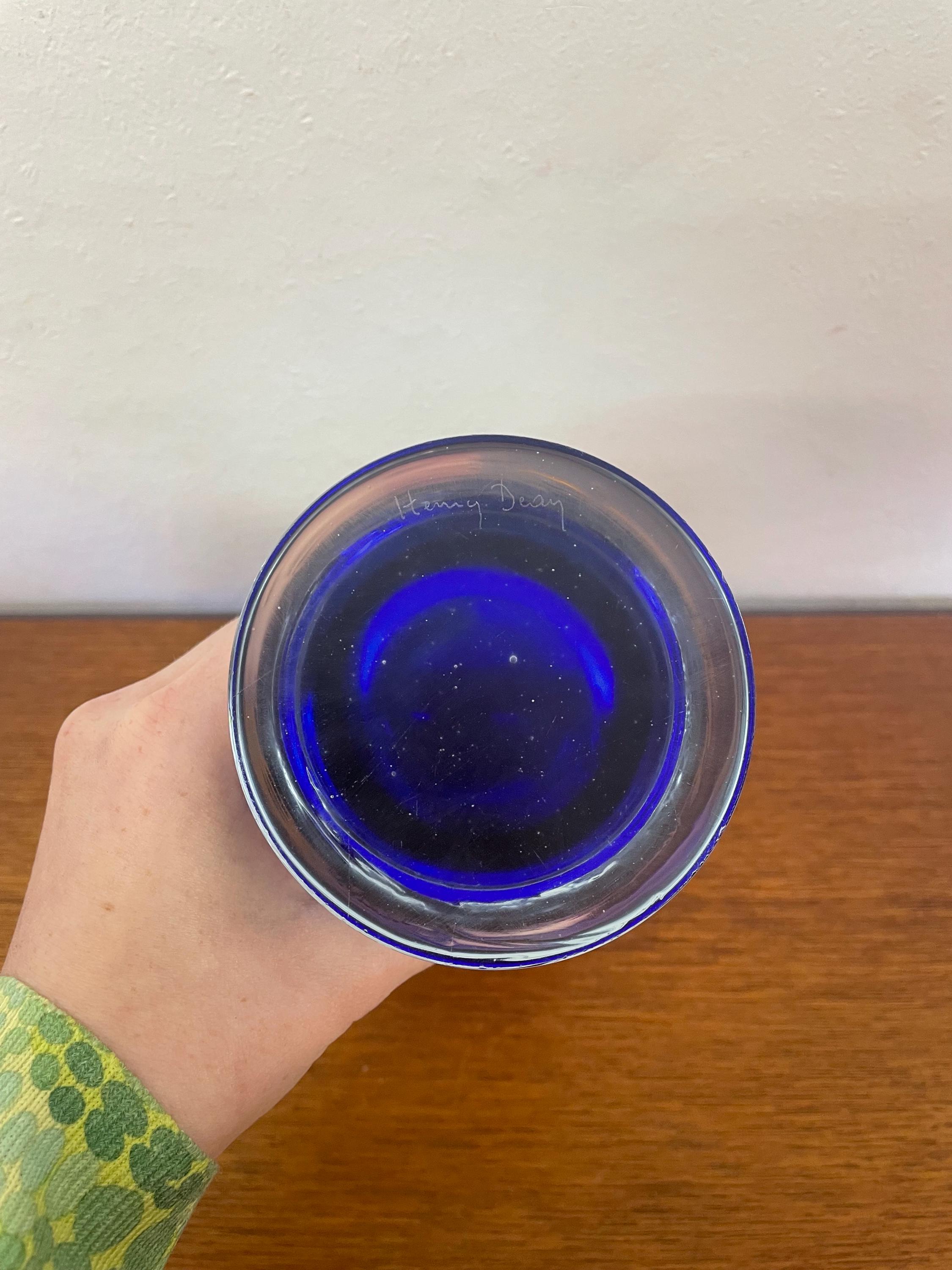 Henry Dean Glass Vase in Blue With Orange Vintage - Etsy