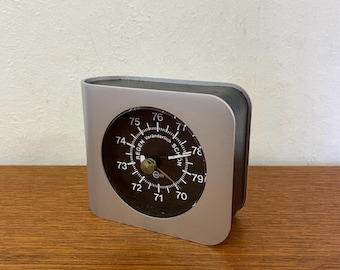 Small metal weather station with barometer in silver, 1970s Mid Century Vintage