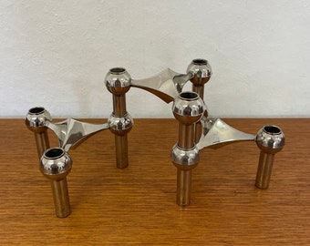 Set di 3 candelieri / portacandele per unghie in tessuto BMF da collegare in argento, anni '70, vintage della metà del secolo