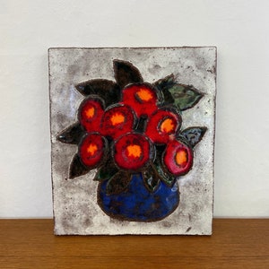 Large Mid Century Fat Lava ceramic wall decor / ceramic picture / wall ceramic with flowers 60s vintage