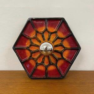 Hustadt wall lamp / ceiling lamp made of ceramic in red, orange, yellow and black 70s Mid Century Vintage